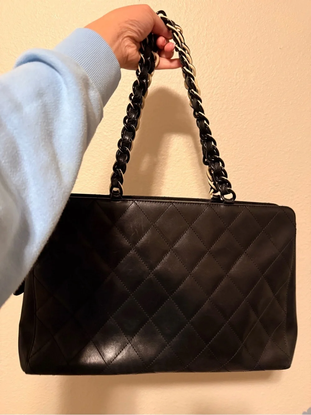 Chanel Lambskin Bekko Chain Large Shoulder Bag Black
